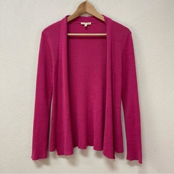 Eileen Fisher Hot Pink 100% Linen Open Front Cardigan Sz Small - Picture 1 of 4